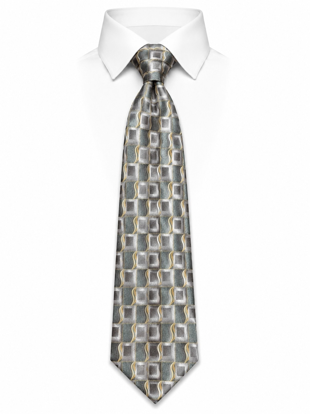 PIERRE‎ CARDIN | Gray Geometric Silk Necktie Classic Designer Tie | 60"